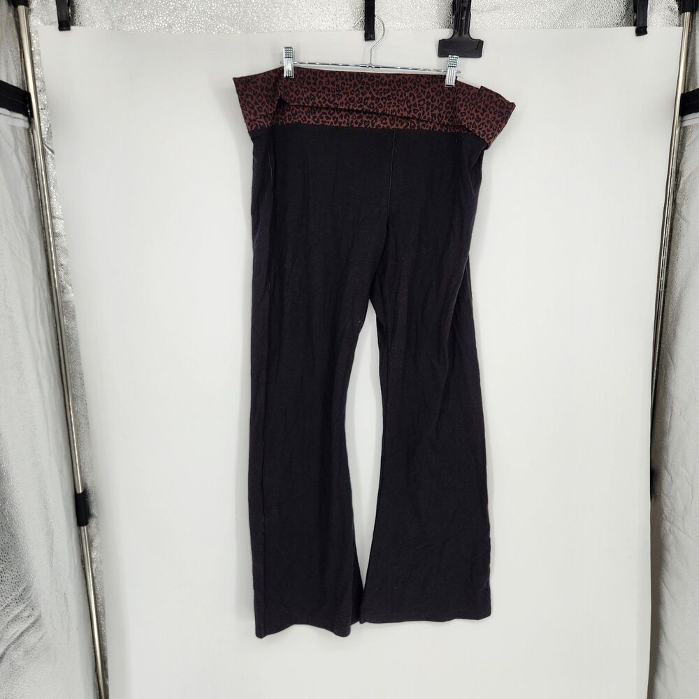 Victoria's Secret XXL Black Brown Animal Print Cotton Foldover Flare Leggings